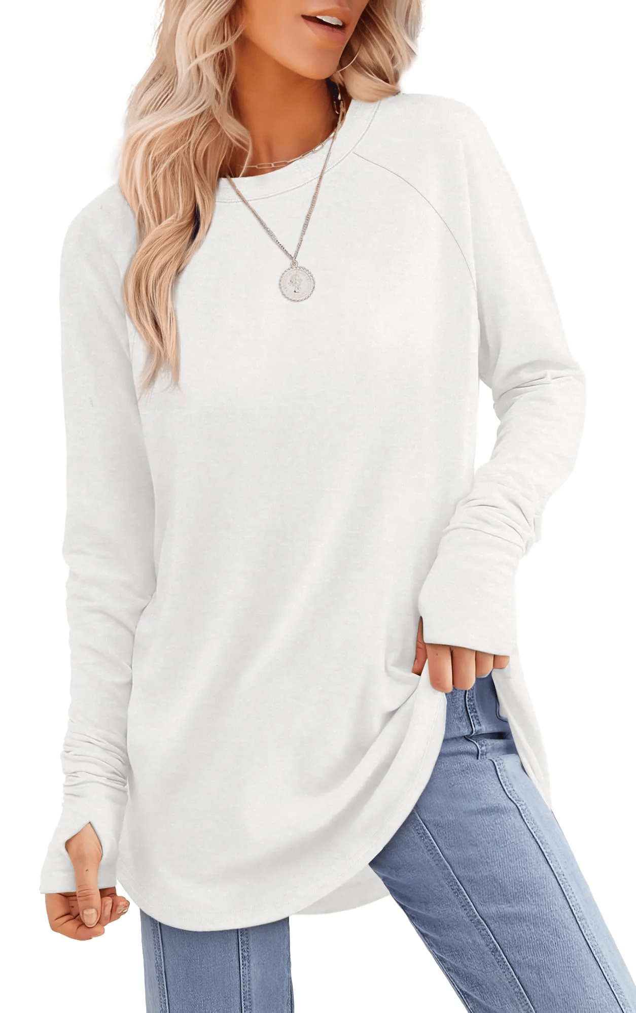 🔥HOT SALE - 49% OFF🔥- Womens Long Sleeve Thumb Hole Shirts Tunic Tops to Wear with Leggings