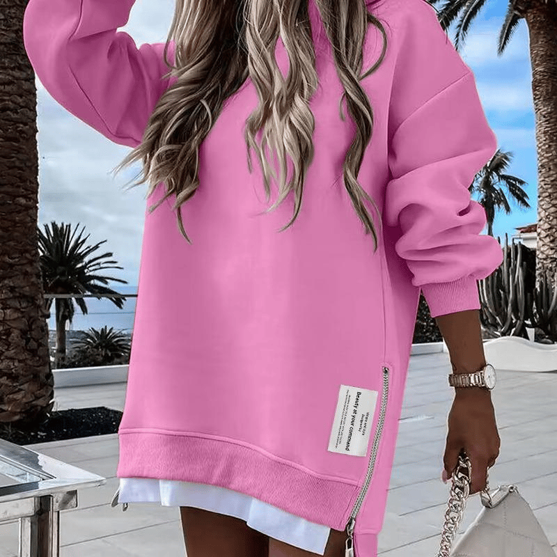 🔥HOT SALE - 49% OFF🔥Long Sleeve Pullover Sweatshirt Zipper Slit Casual Dress