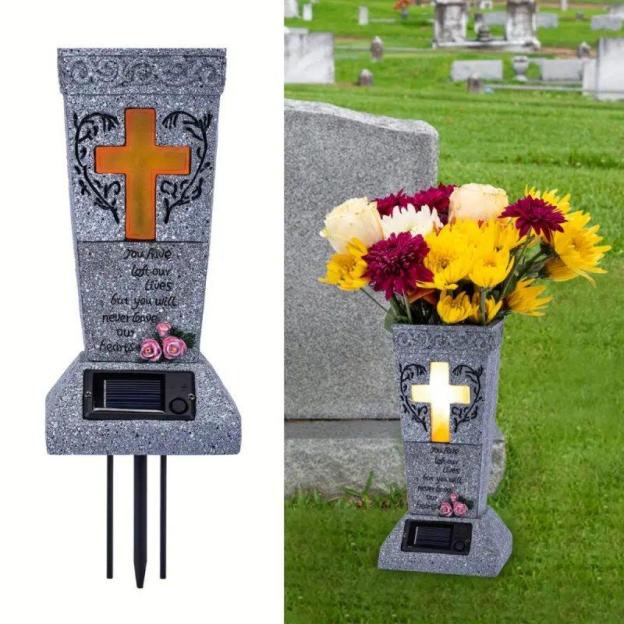 💐🕯️Solar-powered Cross Angel Flowerpot Cemetery Vase
