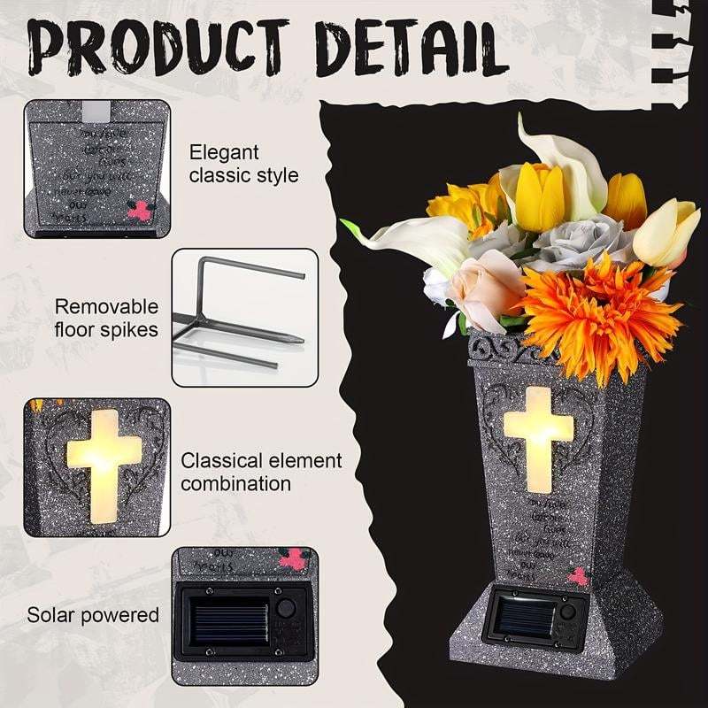 💐🕯️Solar-powered Cross Angel Flowerpot Cemetery Vase