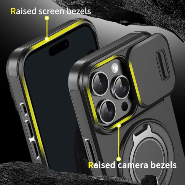 Case with Slide Camera Cover & Rotatable Ring Kickstand, Military - Grade Shockproof Protective Case for iPhone 11/12/13/14/15/16/17 Series