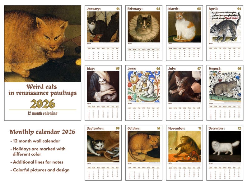 🔥HOT SALE - 49% OFF🔥- Weird cats in renaissance 2026 Wall Calendar