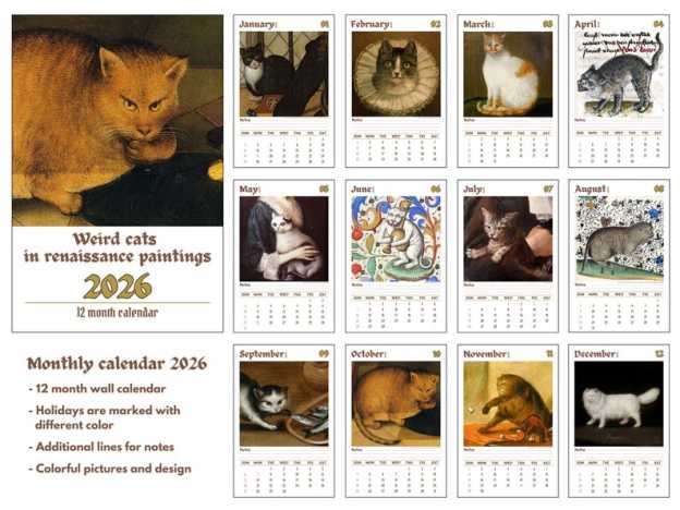 🔥HOT SALE - 49% OFF🔥- Weird cats in renaissance 2026 Wall Calendar
