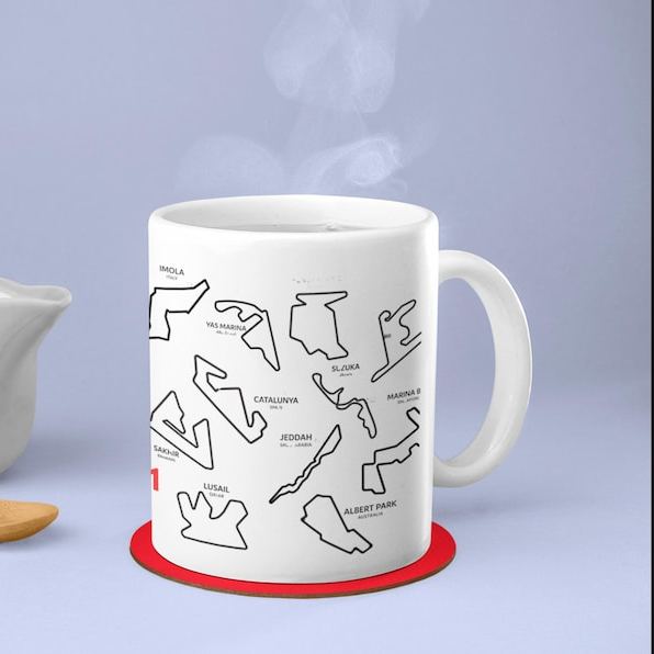 F1 Mug with 2025 Track List