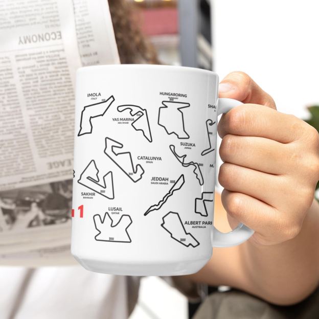F1 Mug with 2025 Track List