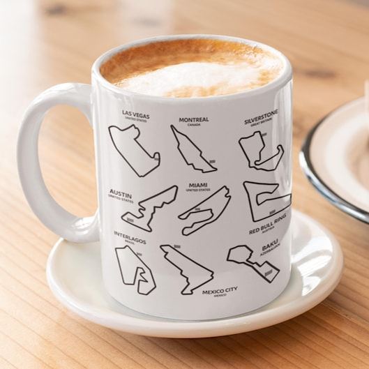 F1 Mug with 2025 Track List