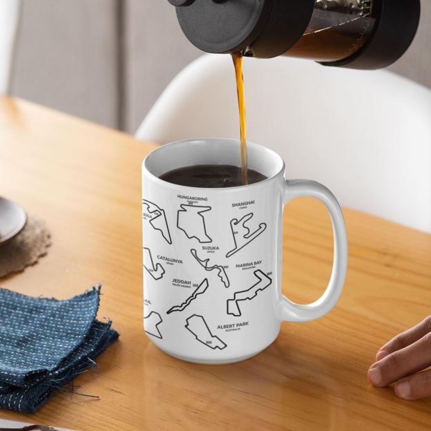 F1 Mug with 2025 Track List