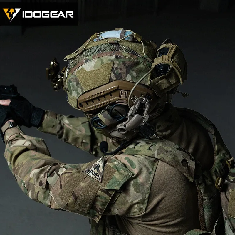 IDO GEAR IDOGEAR TACTICAL HELMET COVER FOR MARITIME HELMET W/ NVG BATTERY POUCH GEAR CAMO [IG-HC3812]