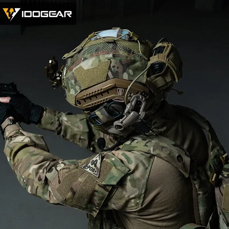 IDO GEAR IDOGEAR TACTICAL HELMET COVER FOR MARITIME HELMET W/ NVG BATTERY POUCH GEAR CAMO [IG-HC3812]