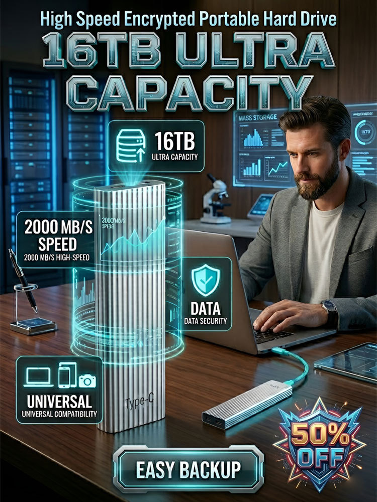16TB Type-C Portable SSD: Universal for All Devices, 1GB/s Read Speed, Stable Storage Without Lag