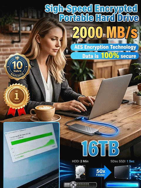 [High-Speed ​​Encrypted Transfer] Mini Portable External Hard Drive