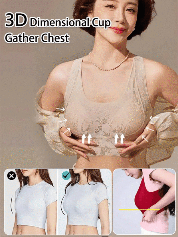 Elegant front-clasp lifting and gathering bra with a beautiful back design