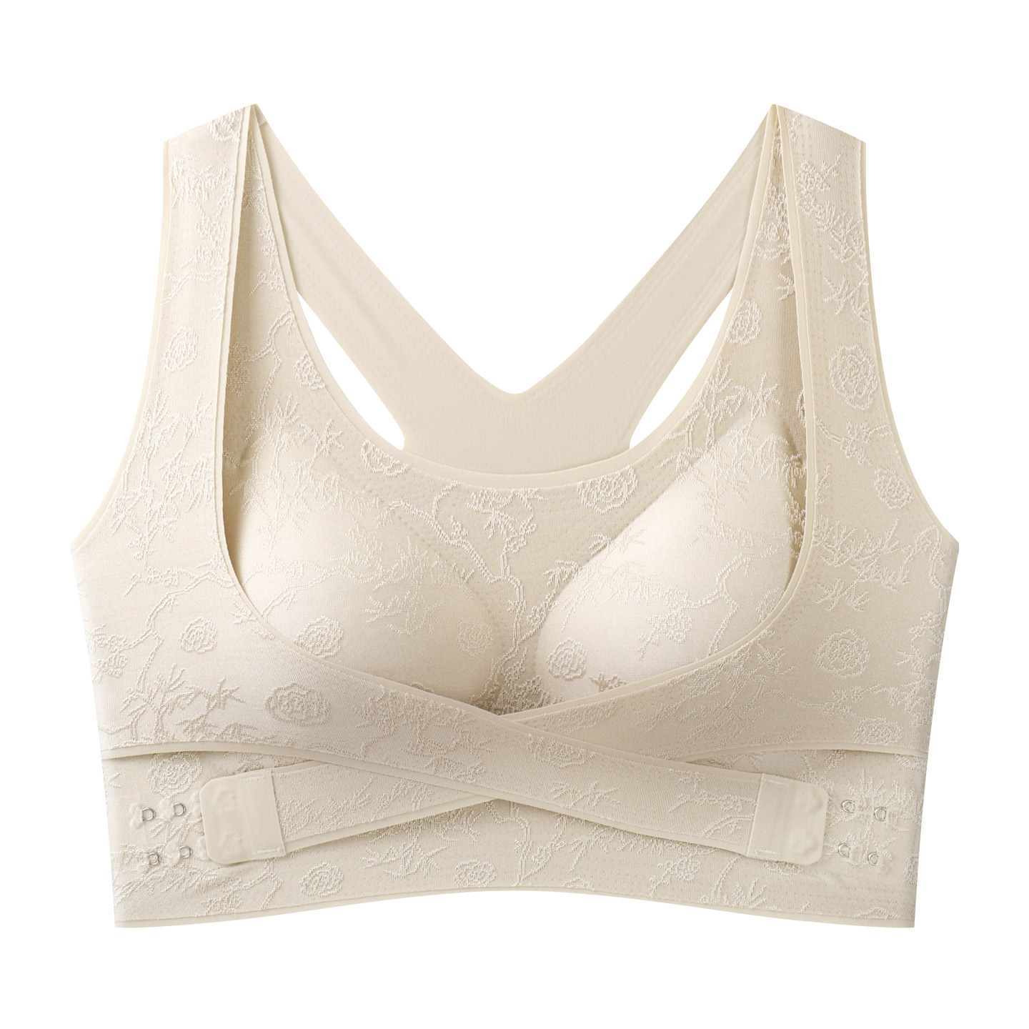 Elegant front-clasp lifting and gathering bra with a beautiful back design