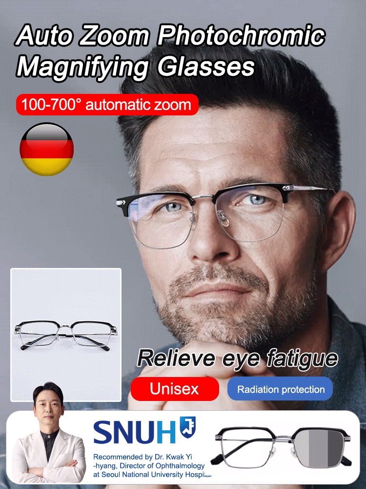 Automatic zoom light-sensitive color-changing blue light blocking reading glasses