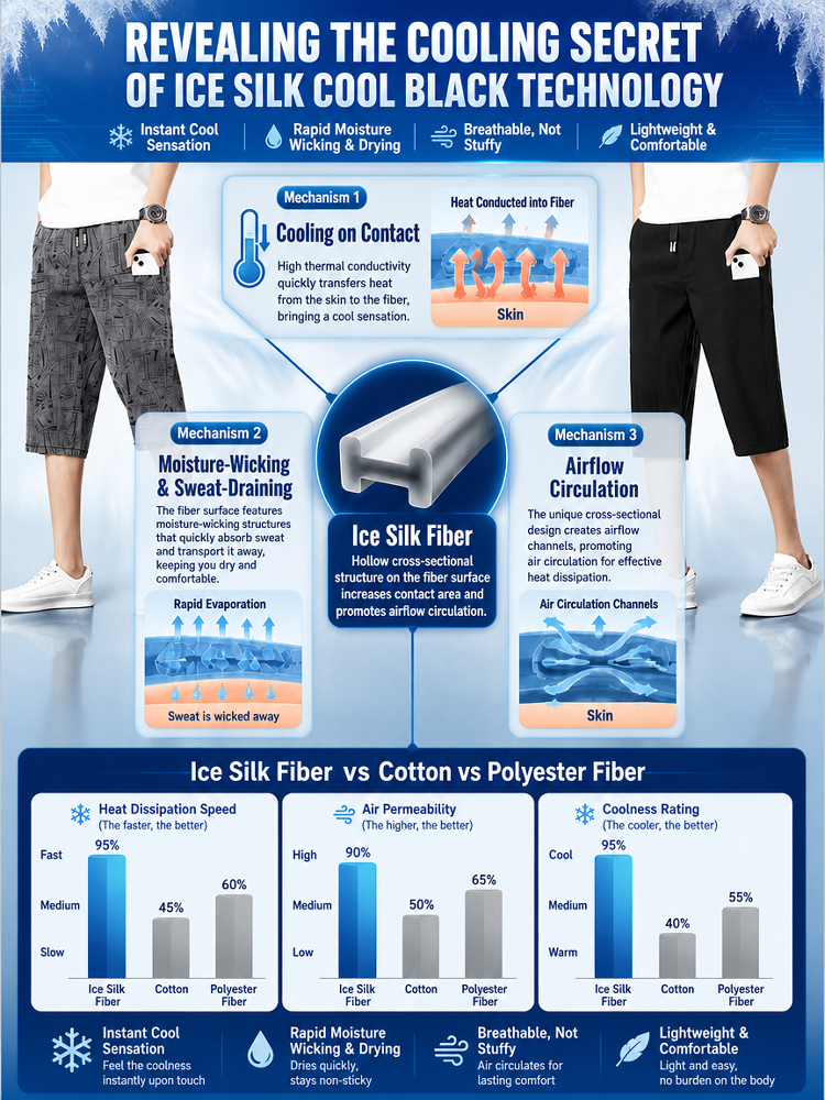 Summer Ice Silk Breathable Casual Men's 7/8 Pants