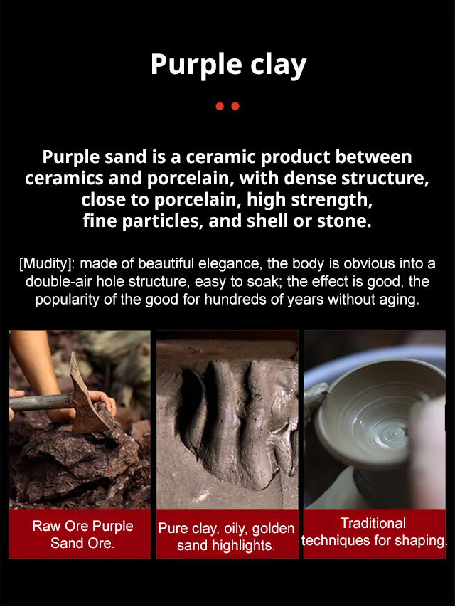 Portable purple clay dragon and phoenix teapot set