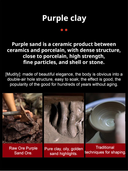 Portable purple clay dragon and phoenix teapot set