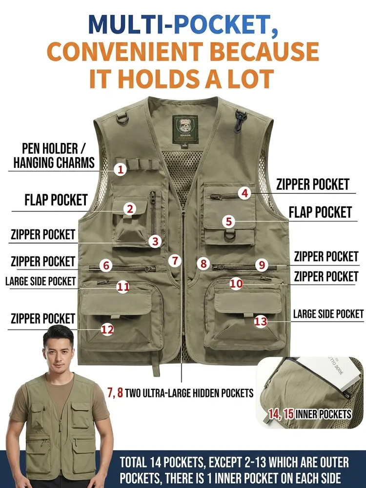 Multi-pocket Quick-dry Breathable Vest