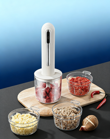 12-in-1 Mini Chopper Elektrik (4 Mangkuk & 2 Bilah) - Kisar Pantas 6 Saat, Mudah & Bersih