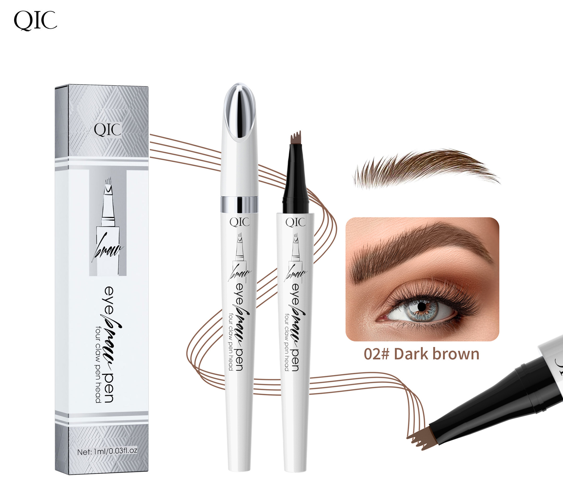 4-Tip 3D Microblade Eyebrow Pen - Sweatproof & Smudge-Proof for Natural-Looking Brows