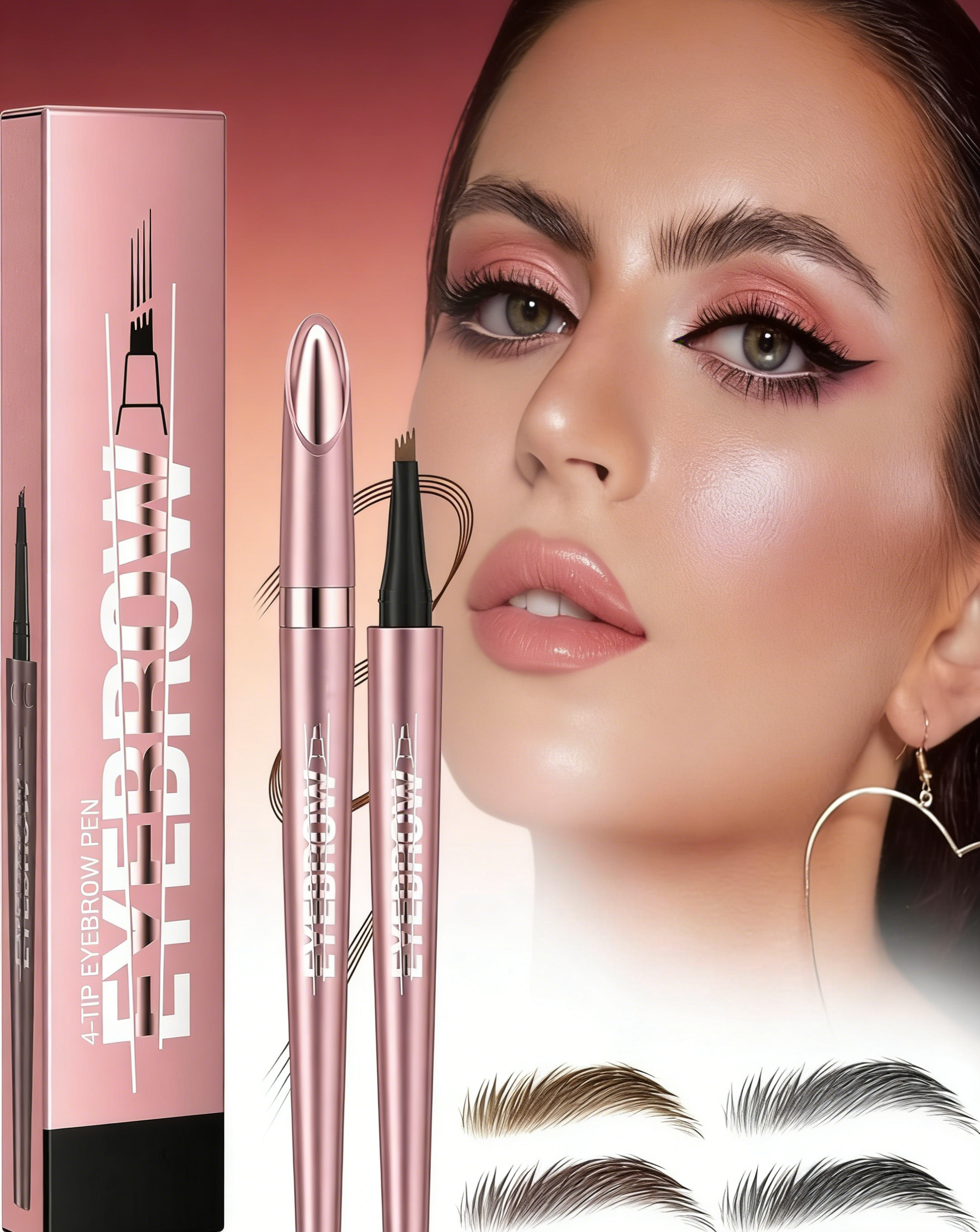 4-Tip 3D Microblade Eyebrow Pen - Sweatproof & Smudge-Proof for Natural-Looking Brows
