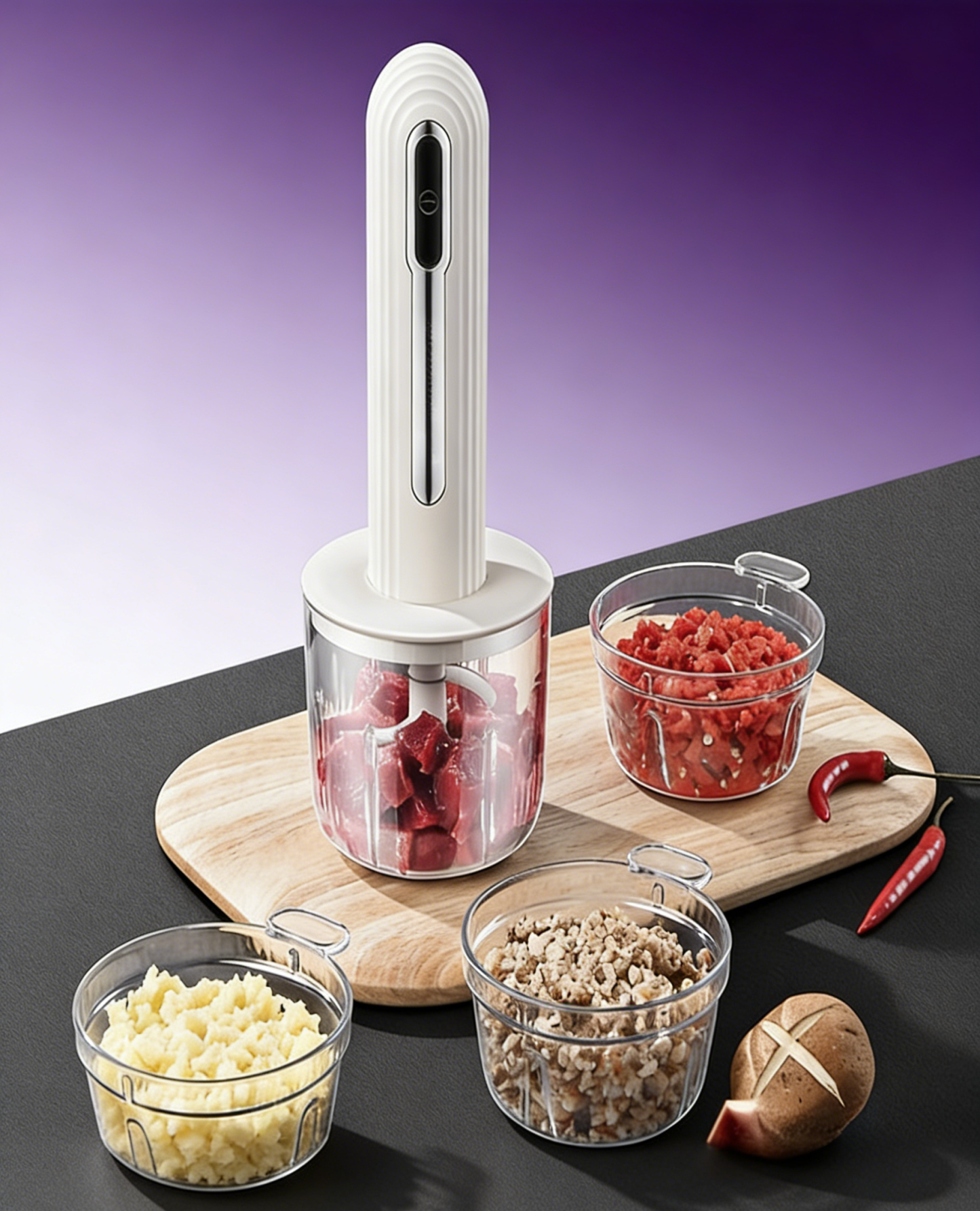 12-in-1 Mini Chopper Elektrik (4 Mangkuk & 2 Bilah) - Kisar Pantas 6 Saat, Mudah & Bersih