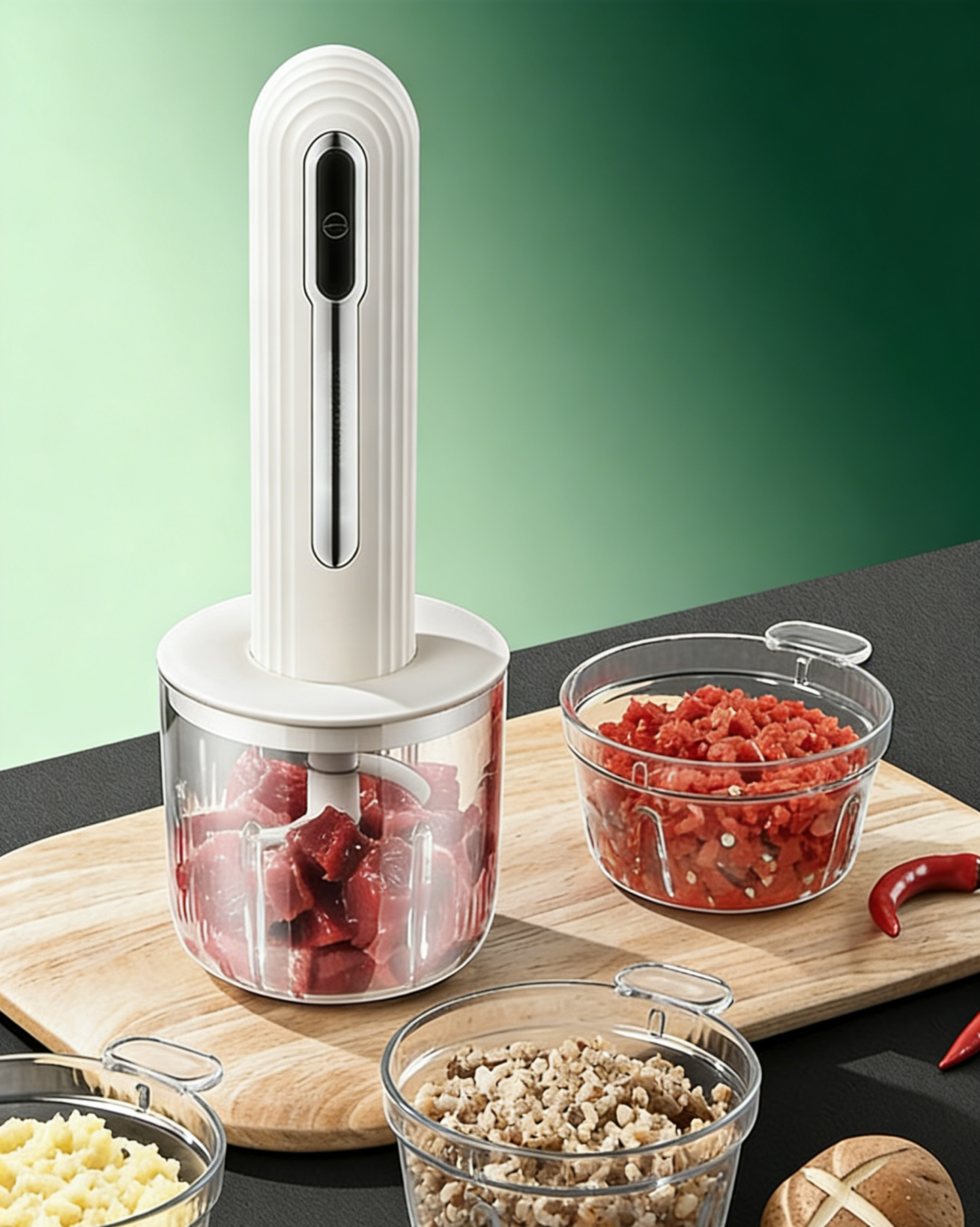 12-in-1 Mini Chopper Elektrik (4 Mangkuk & 2 Bilah) - Kisar Pantas 6 Saat, Mudah & Bersih