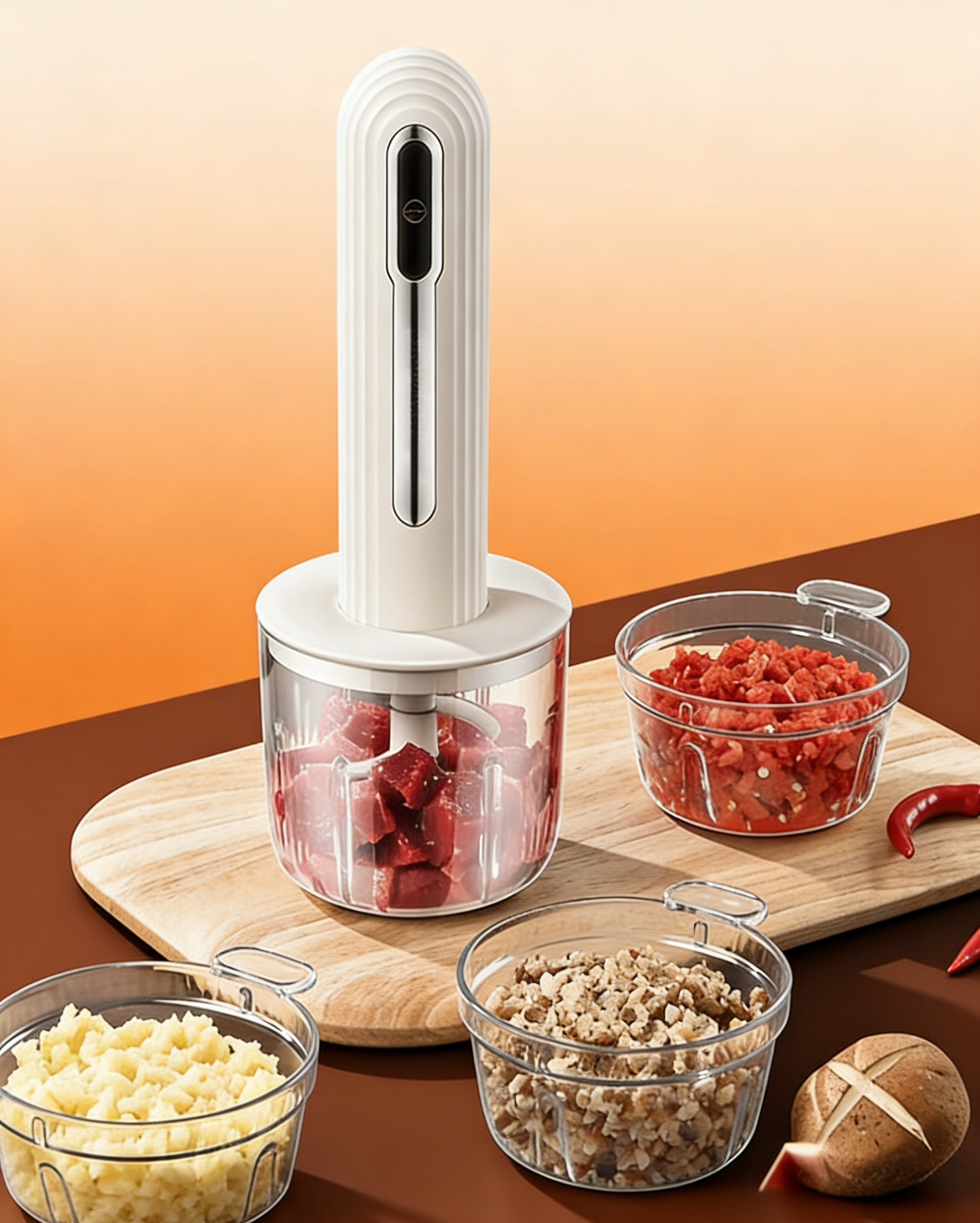 12-in-1 Mini Chopper Elektrik (4 Mangkuk & 2 Bilah) - Kisar Pantas 6 Saat, Mudah & Bersih