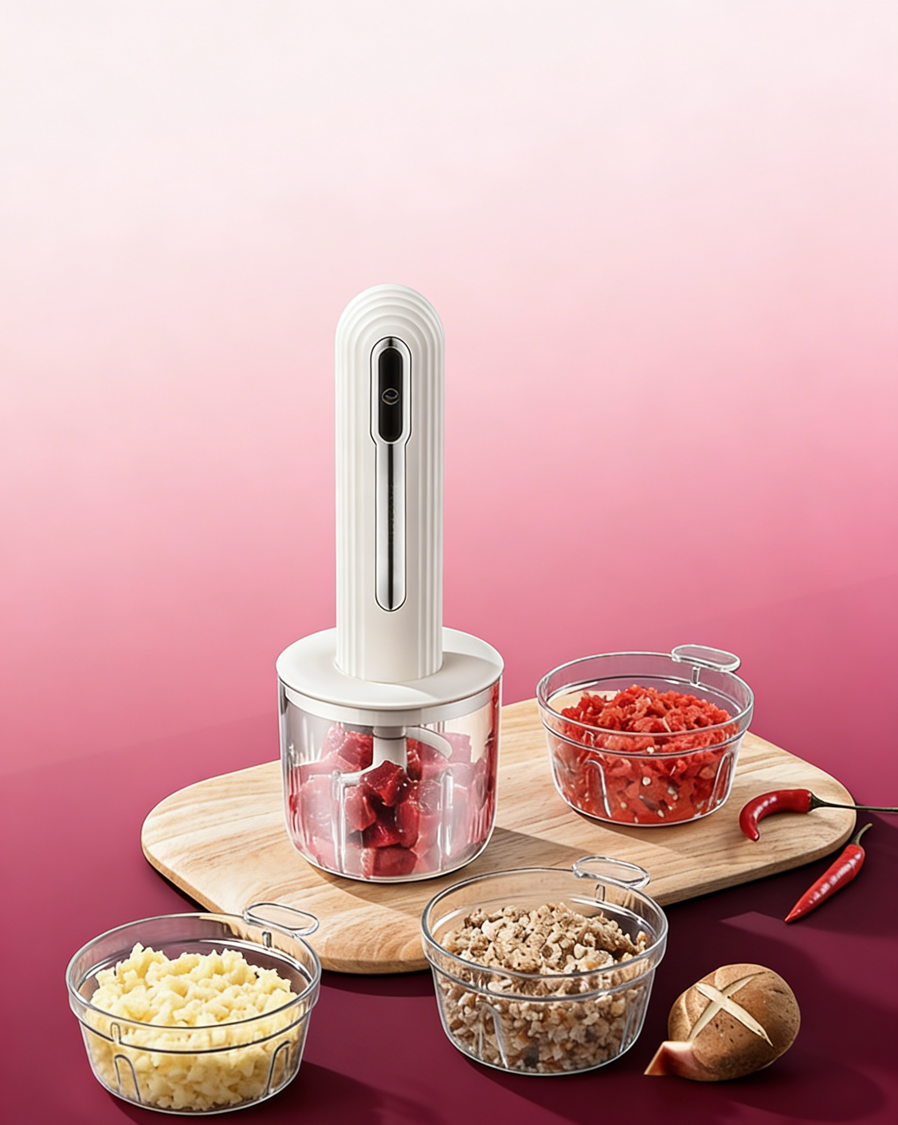 12-in-1 Mini Chopper Elektrik (4 Mangkuk & 2 Bilah) - Kisar Pantas 6 Saat, Mudah & Bersih