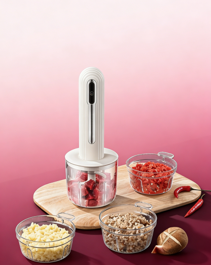 12-in-1 Mini Chopper Elektrik (4 Mangkuk & 2 Bilah) - Kisar Pantas 6 Saat, Mudah & Bersih