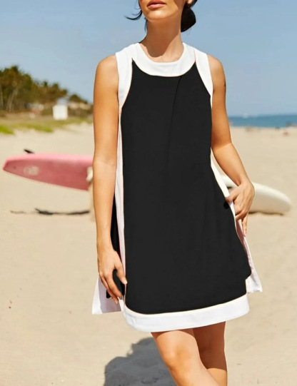 [Casual contrast color] Sleeveless top and shorts set