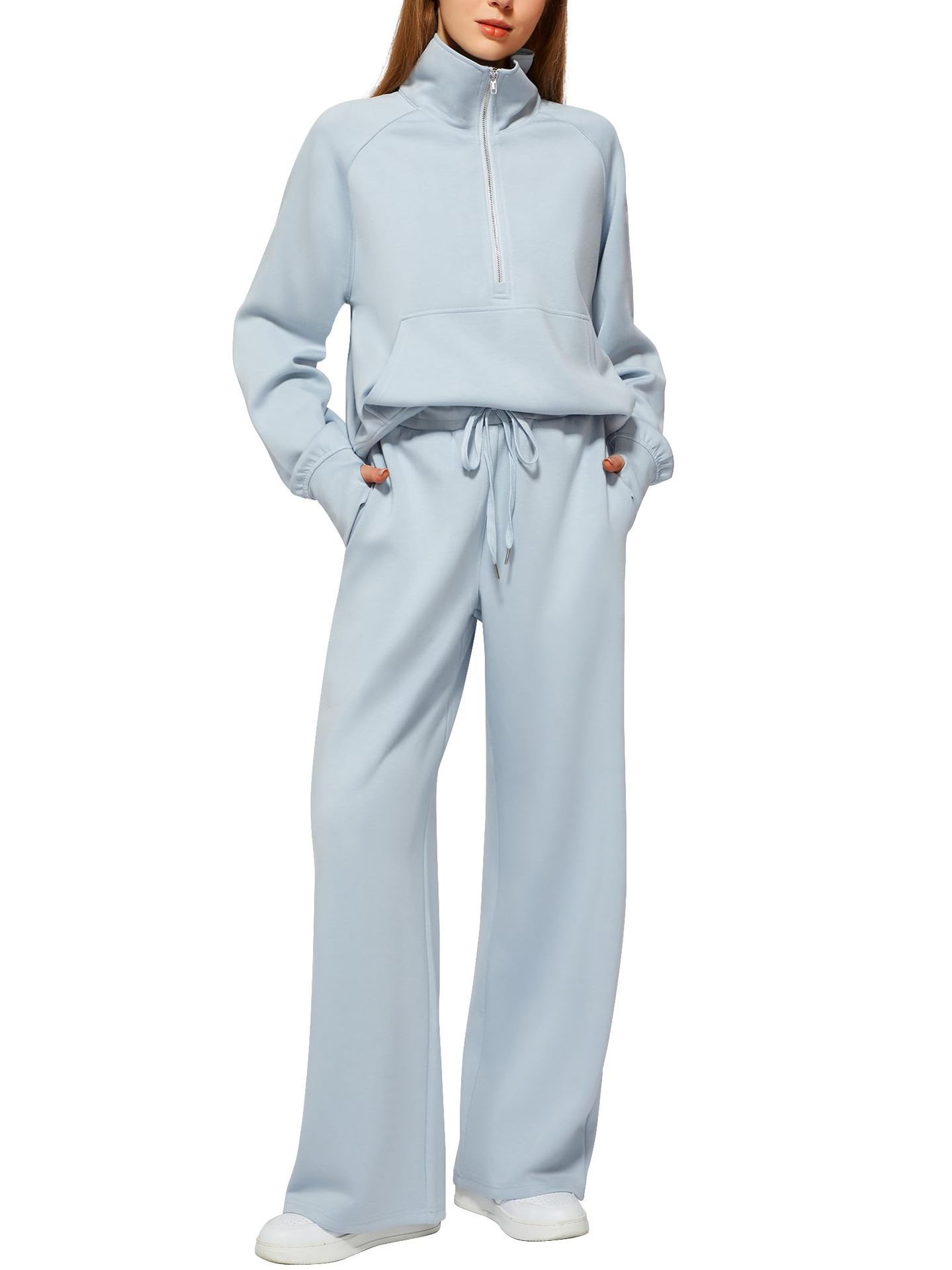 Oversized Half-Zip Sweatshirt and Wide-Leg Pants Set