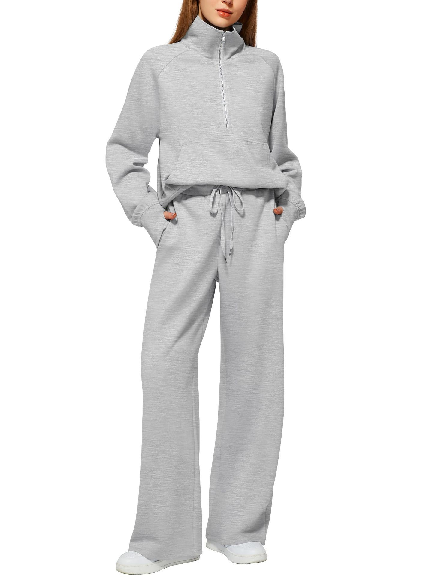 Oversized Half-Zip Sweatshirt and Wide-Leg Pants Set