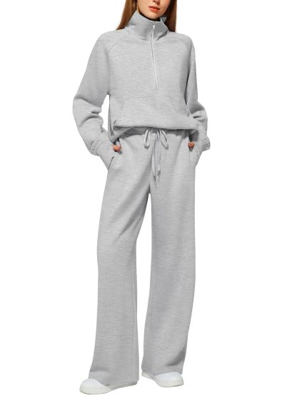 Oversized Half-Zip Sweatshirt and Wide-Leg Pants Set