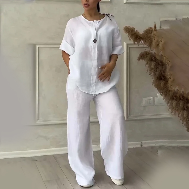 Fashionable Solid Color Cotton and Linen Casual Suit