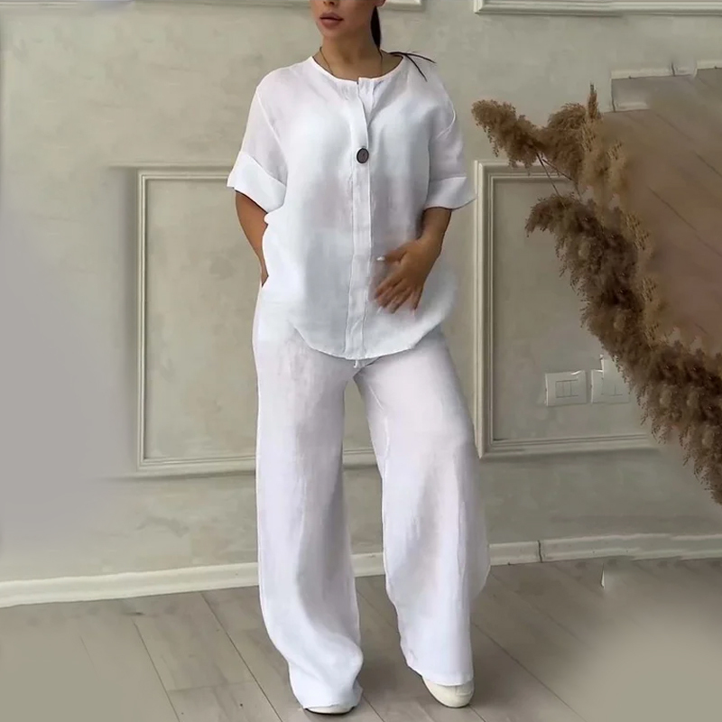 Fashionable Solid Color Cotton and Linen Casual Suit