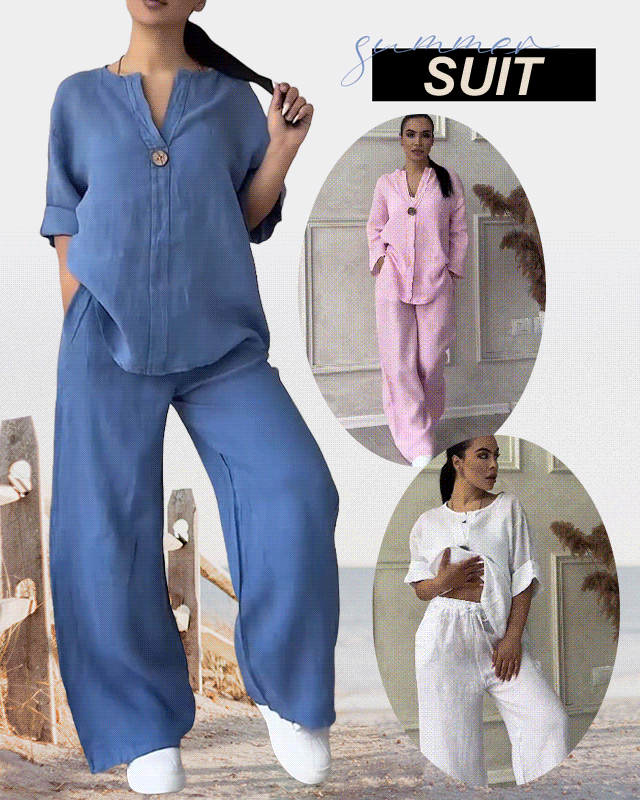 Fashionable Solid Color Cotton and Linen Casual Suit