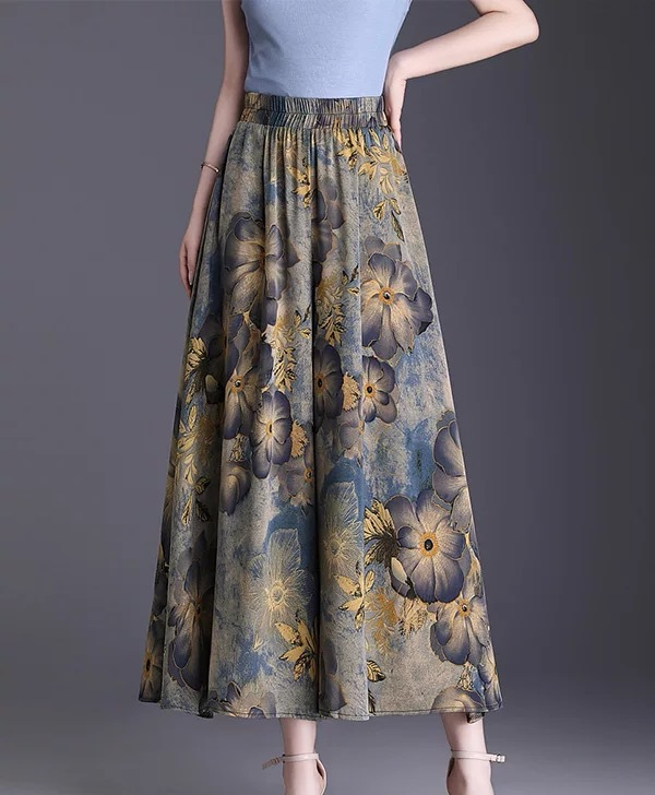 High waist slim fit nine point printed skirt pants