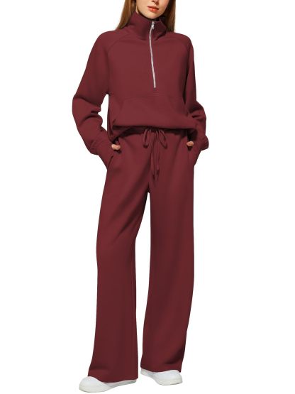 Oversized Half-Zip Sweatshirt and Wide-Leg Pants Set