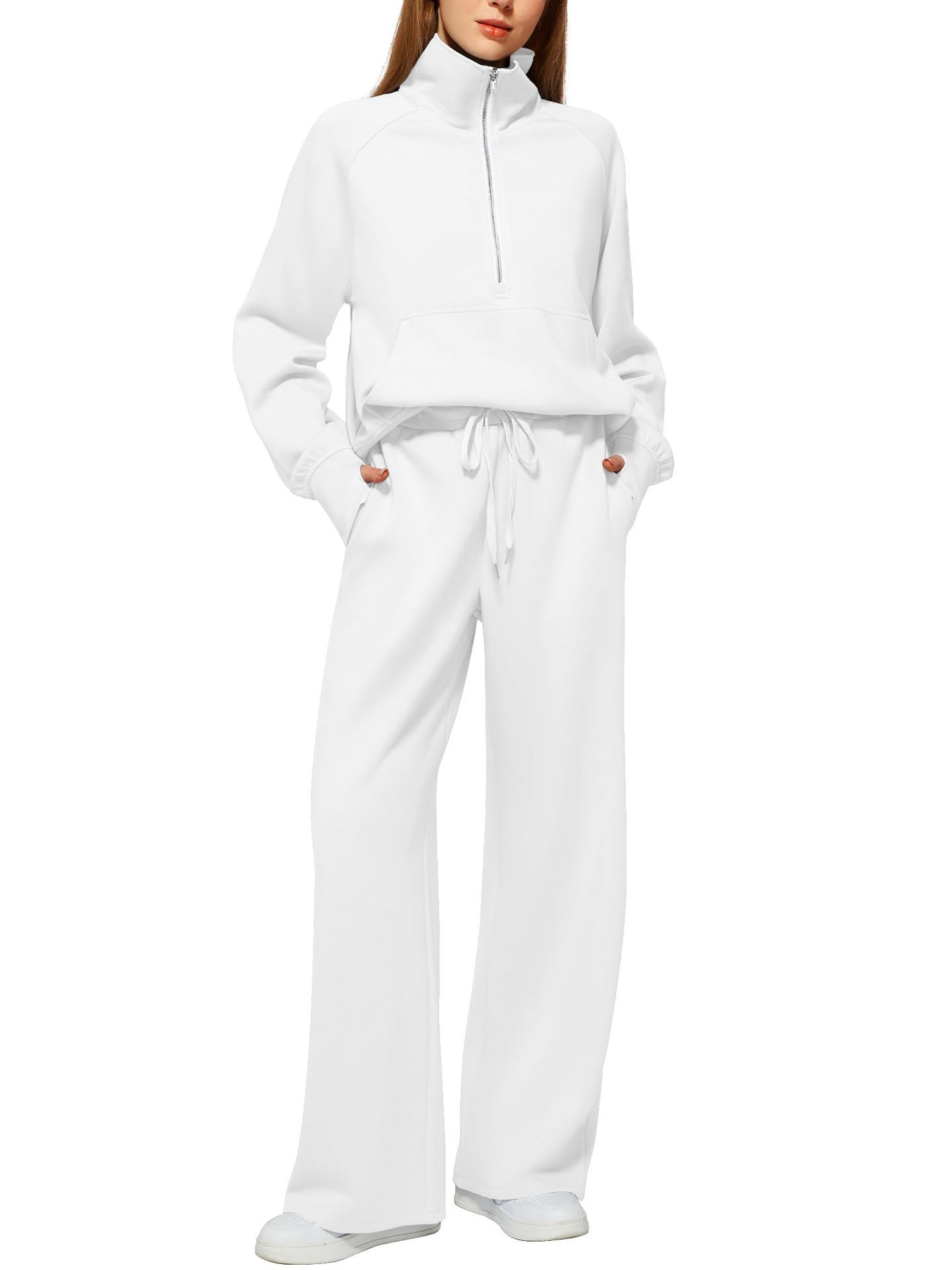Oversized Half-Zip Sweatshirt and Wide-Leg Pants Set