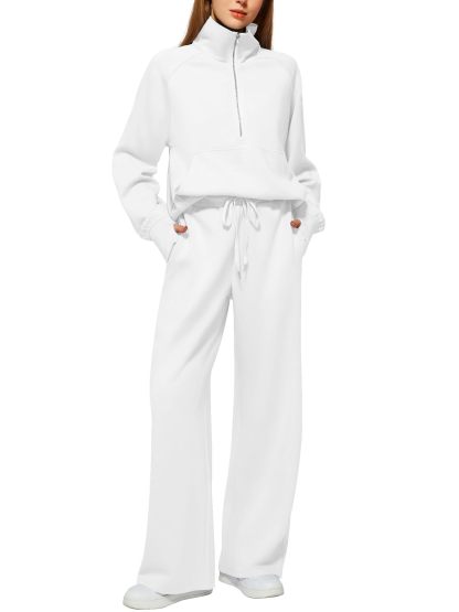 Oversized Half-Zip Sweatshirt and Wide-Leg Pants Set