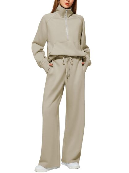 Oversized Half-Zip Sweatshirt and Wide-Leg Pants Set