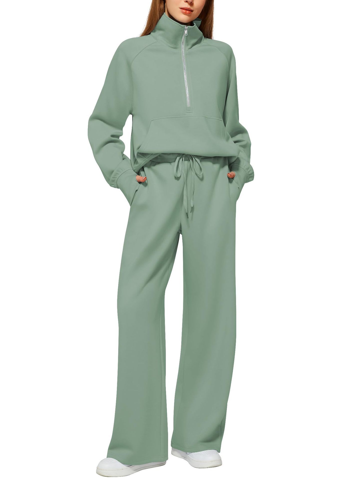 Oversized Half-Zip Sweatshirt and Wide-Leg Pants Set