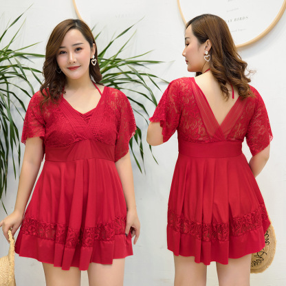 Lace One-Piece High Waist Dress Swimsuit