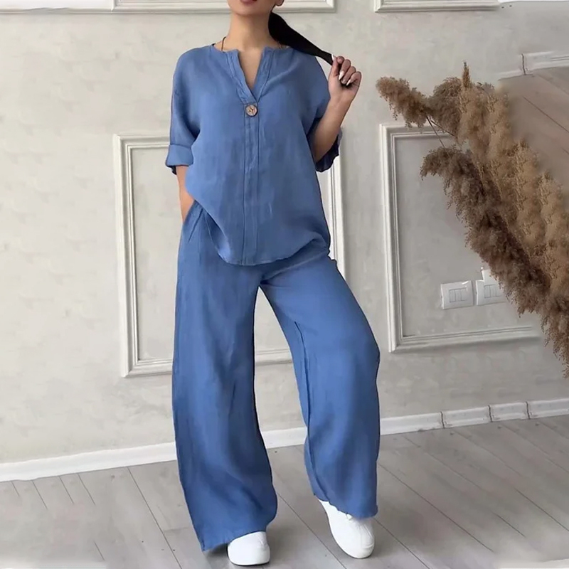 Fashionable Solid Color Cotton and Linen Casual Suit