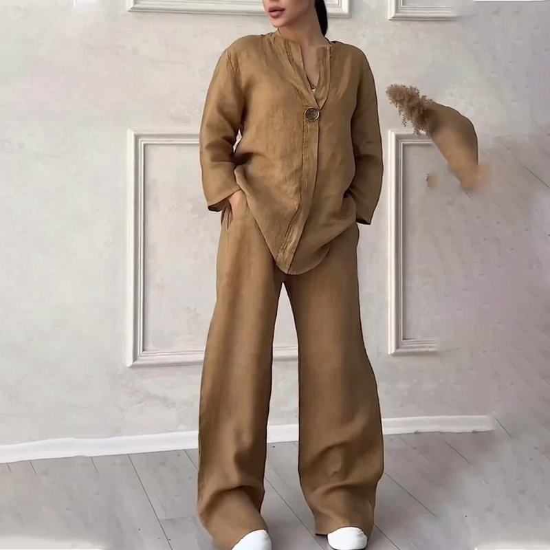 Fashionable Solid Color Cotton and Linen Casual Suit