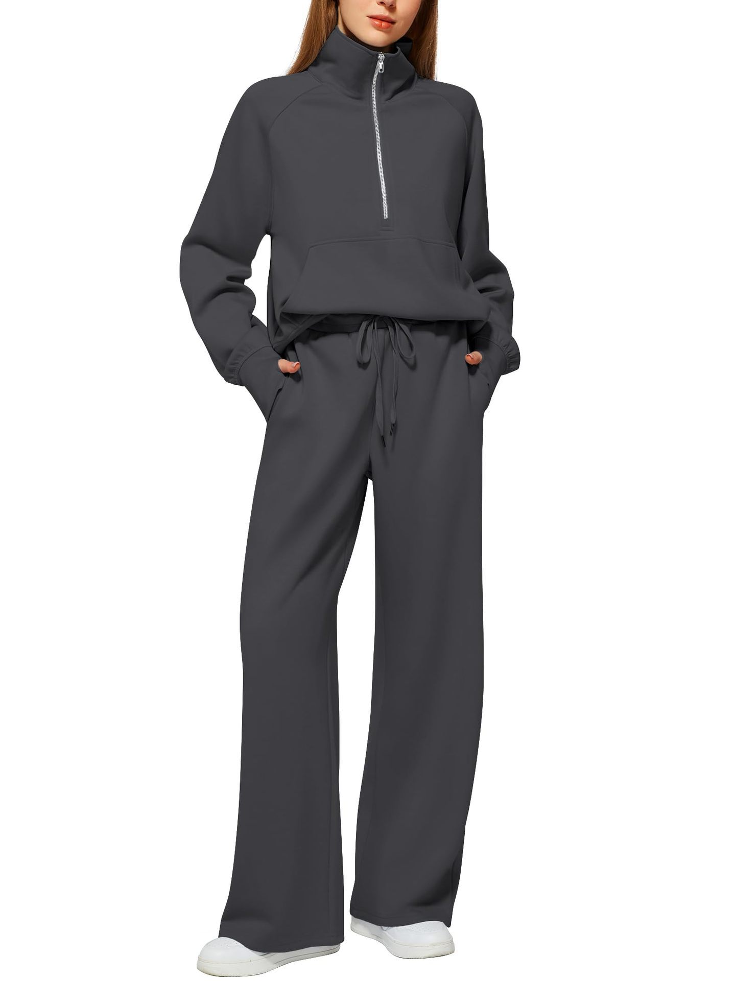 Oversized Half-Zip Sweatshirt and Wide-Leg Pants Set