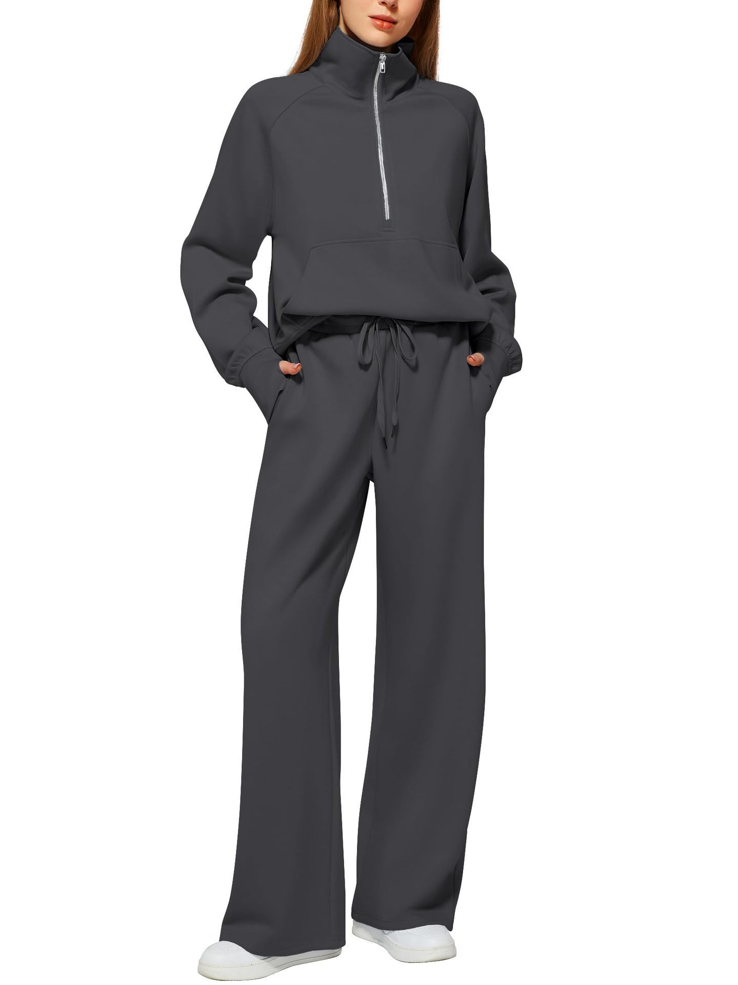 Oversized Half-Zip Sweatshirt and Wide-Leg Pants Set