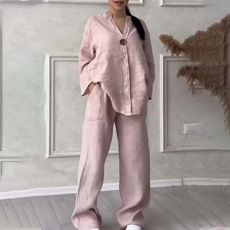 Fashionable Solid Color Cotton and Linen Casual Suit