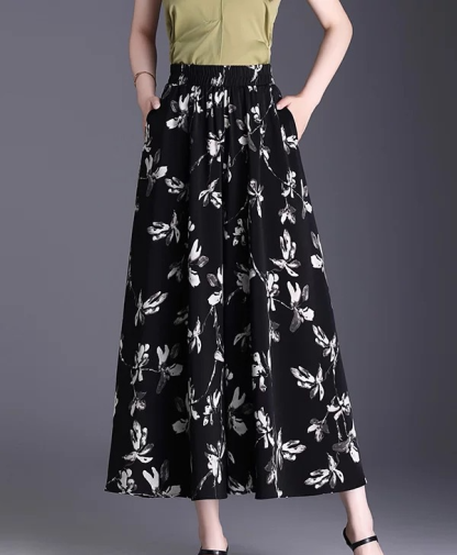 High waist slim fit nine point printed skirt pants